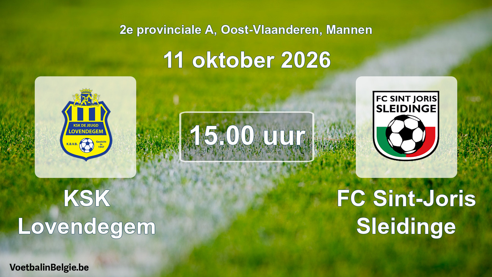 Geplande wedstrijd mannenvoetbal: KSK Lovendegem - FC Sint-Joris Sleidinge (11 oktober 2026)
