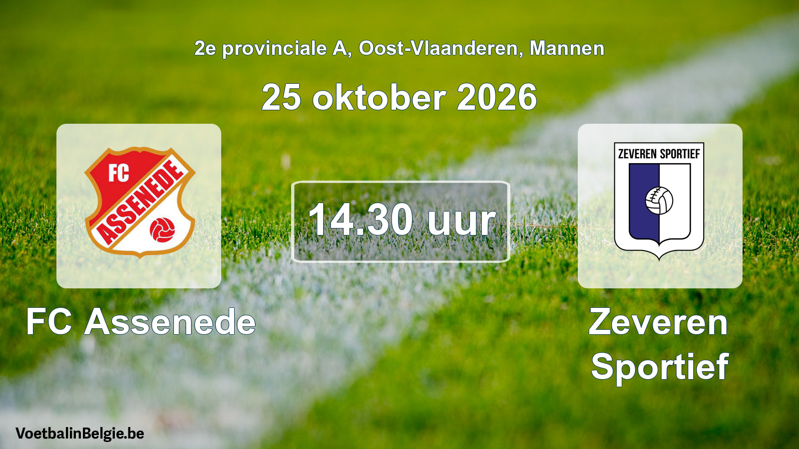 Geplande wedstrijd mannenvoetbal: FC Assenede - Zeveren Sportief (25 oktober 2026)