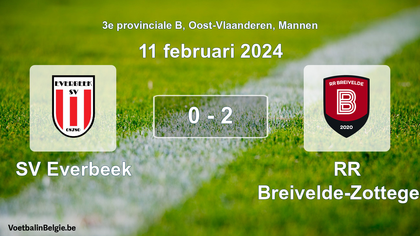 Gespeelde wedstrijd mannenvoetbal: SV Everbeek - RR Breivelde-Zottegem 0 - 2 (11 februari 2024)