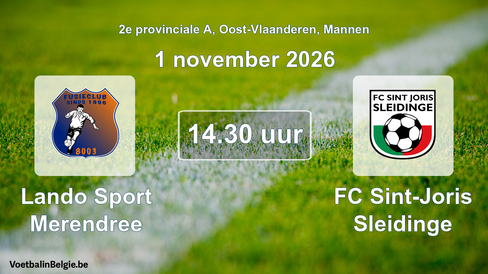 Geplande wedstrijd mannenvoetbal: Lando Sport Merendree - FC Sint-Joris Sleidinge (1 november 2026)