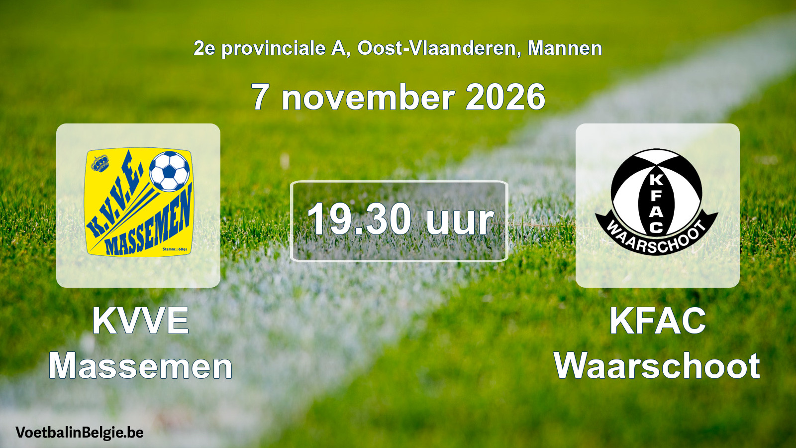 Geplande wedstrijd mannenvoetbal: KVVE Massemen - KFAC Waarschoot (7 november 2026)