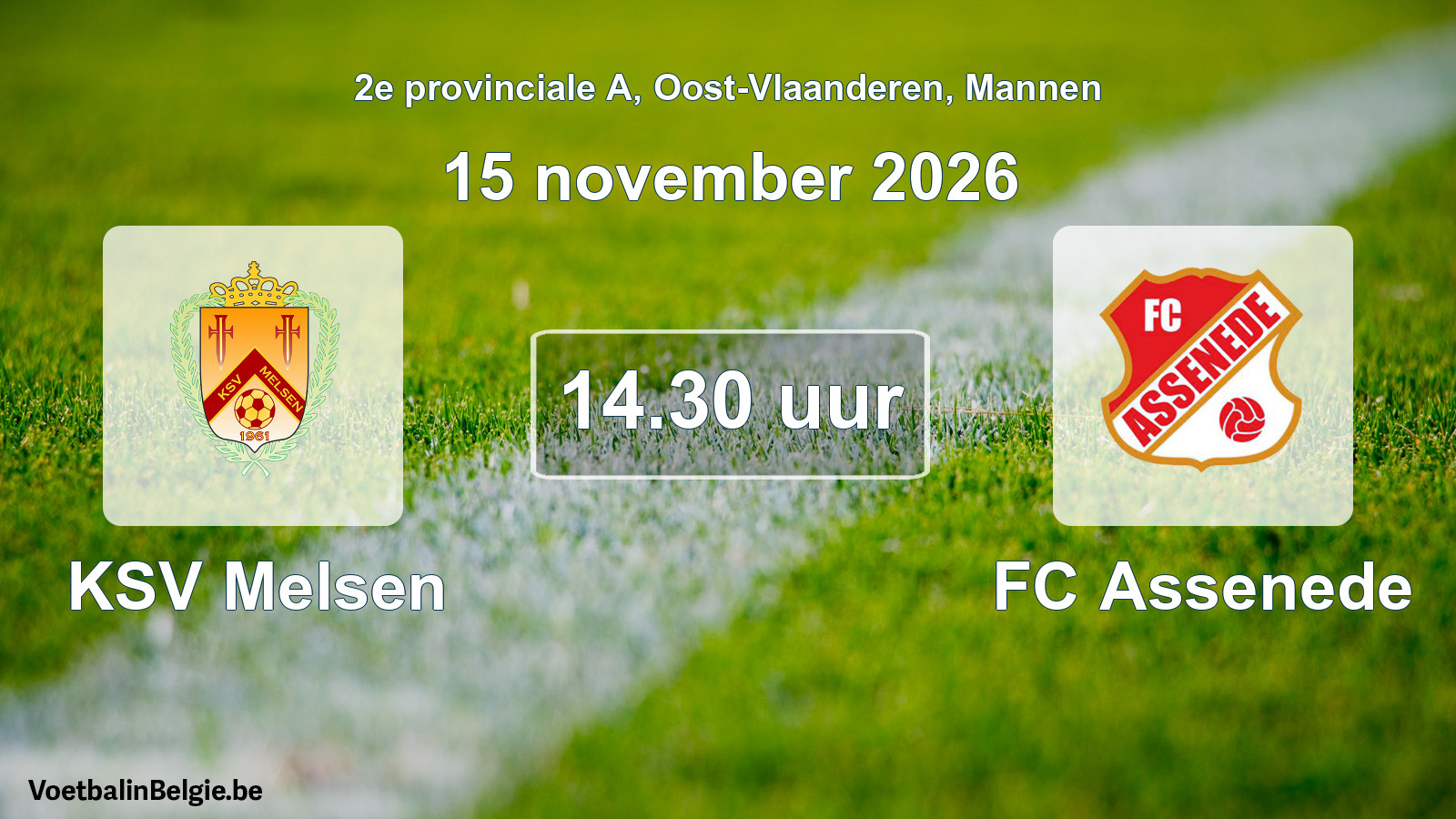 Geplande wedstrijd mannenvoetbal: KSV Melsen - FC Assenede (15 november 2026)