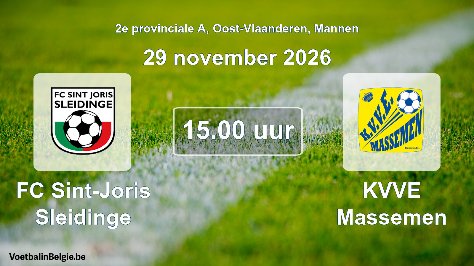 Geplande wedstrijd mannenvoetbal: FC Sint-Joris Sleidinge - KVVE Massemen (29 november 2026)