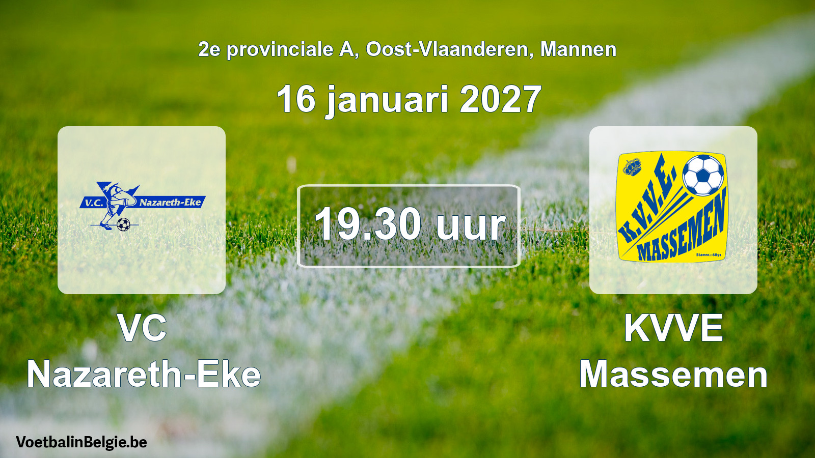 Geplande wedstrijd mannenvoetbal: VC Nazareth-Eke - KVVE Massemen (16 januari 2027)