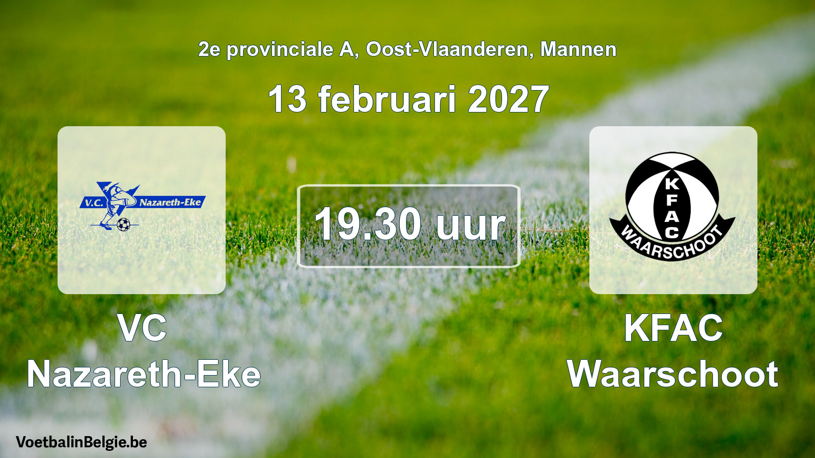 Geplande wedstrijd mannenvoetbal: VC Nazareth-Eke - KFAC Waarschoot (13 februari 2027)