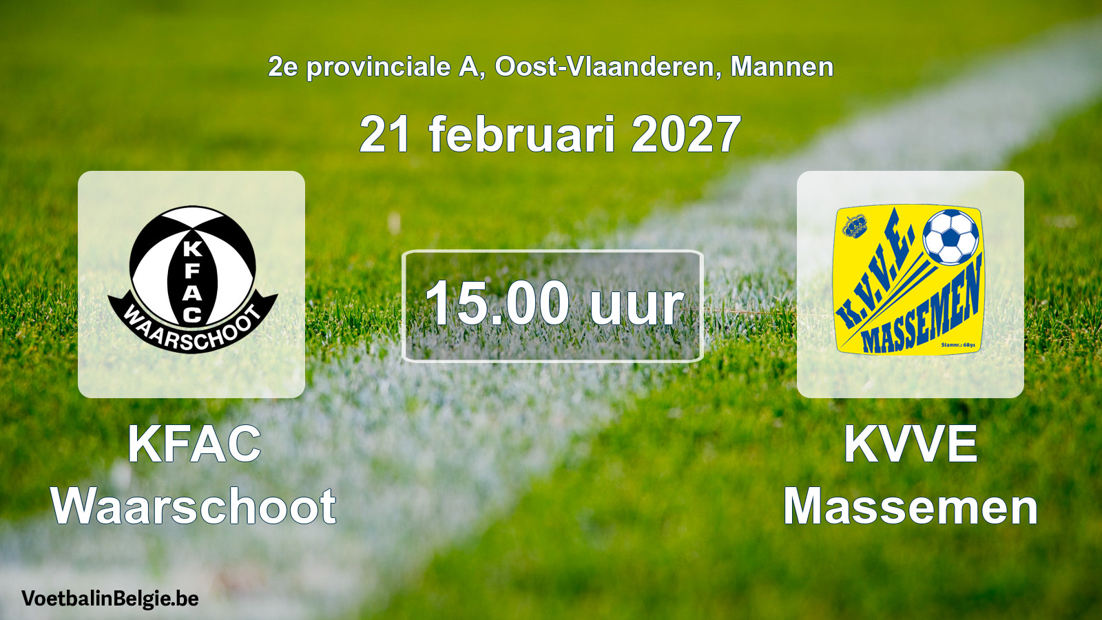 Geplande wedstrijd mannenvoetbal: KFAC Waarschoot - KVVE Massemen (21 februari 2027)