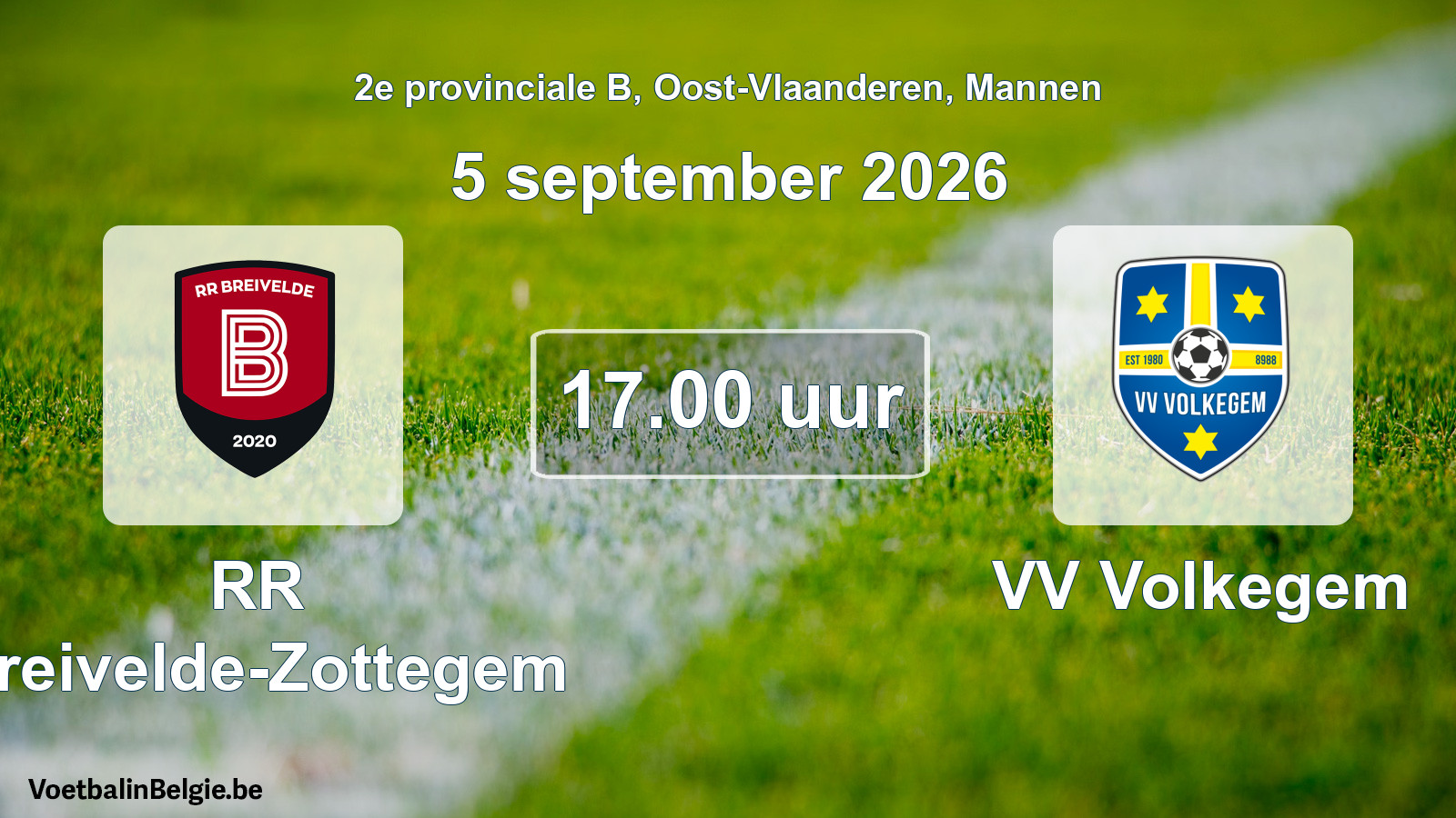 Geplande wedstrijd mannenvoetbal: RR Breivelde-Zottegem - VV Volkegem (5 september 2026)