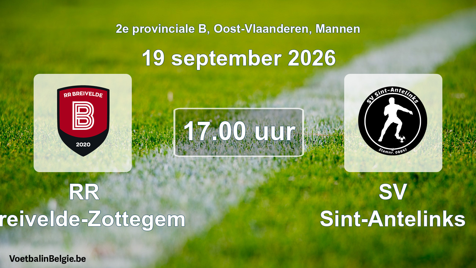 Geplande wedstrijd mannenvoetbal: RR Breivelde-Zottegem - SV Sint-Antelinks (19 september 2026)
