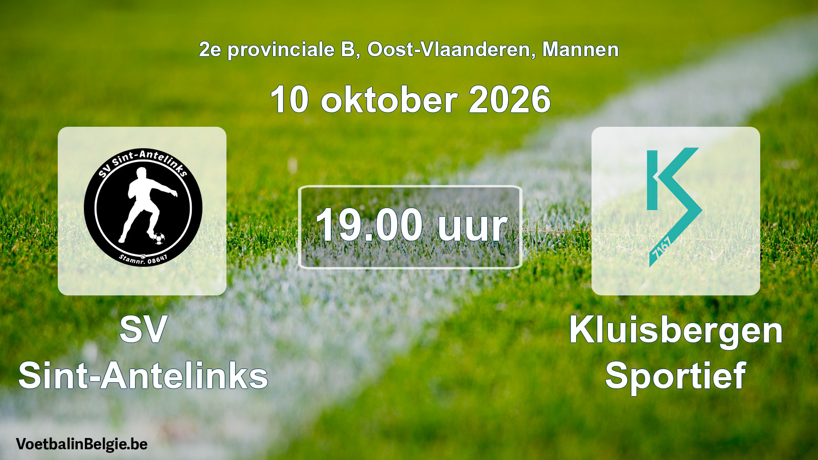 Geplande wedstrijd mannenvoetbal: SV Sint-Antelinks - Kluisbergen Sportief (10 oktober 2026)