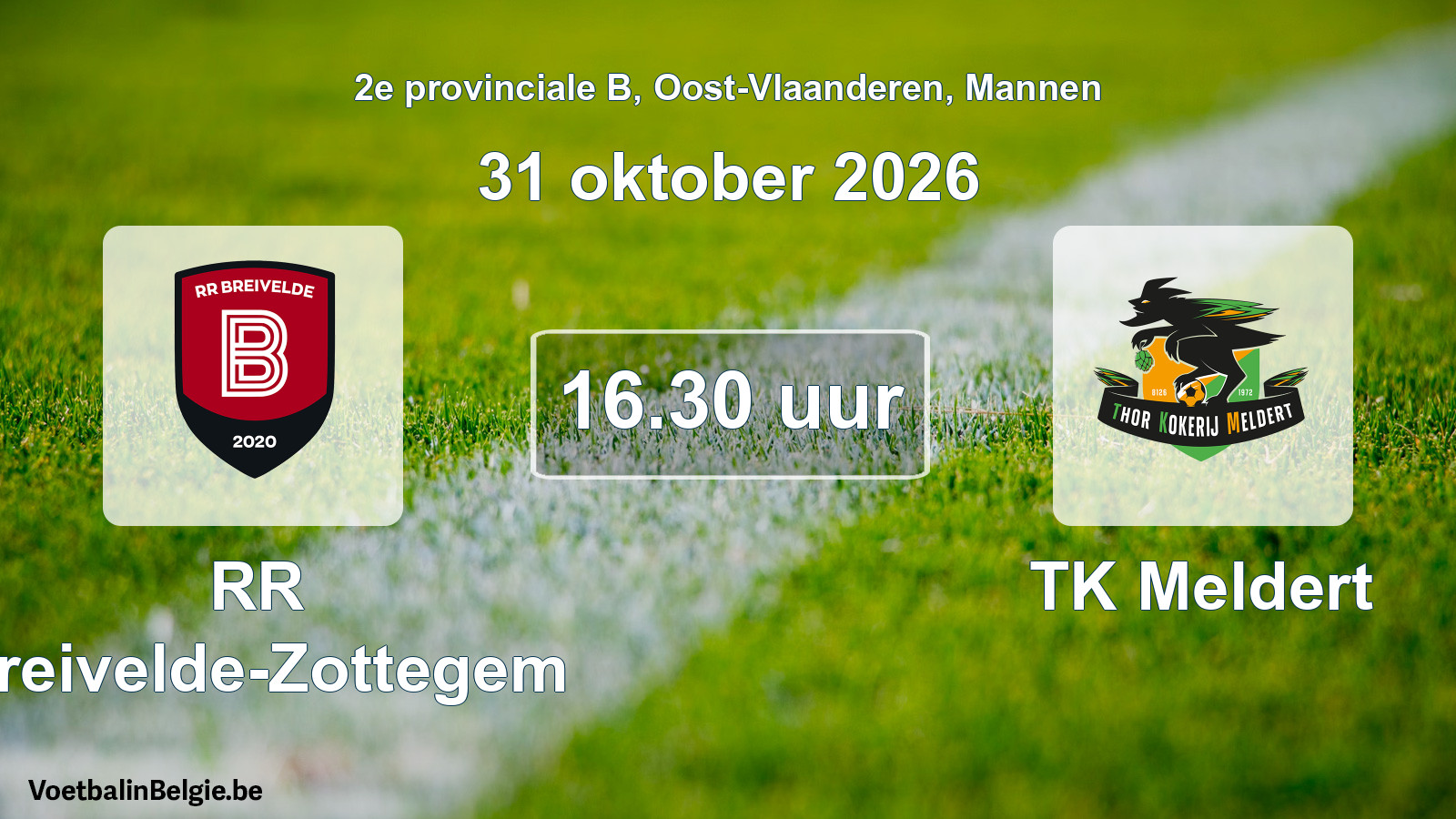 Geplande wedstrijd mannenvoetbal: RR Breivelde-Zottegem - TK Meldert (31 oktober 2026)