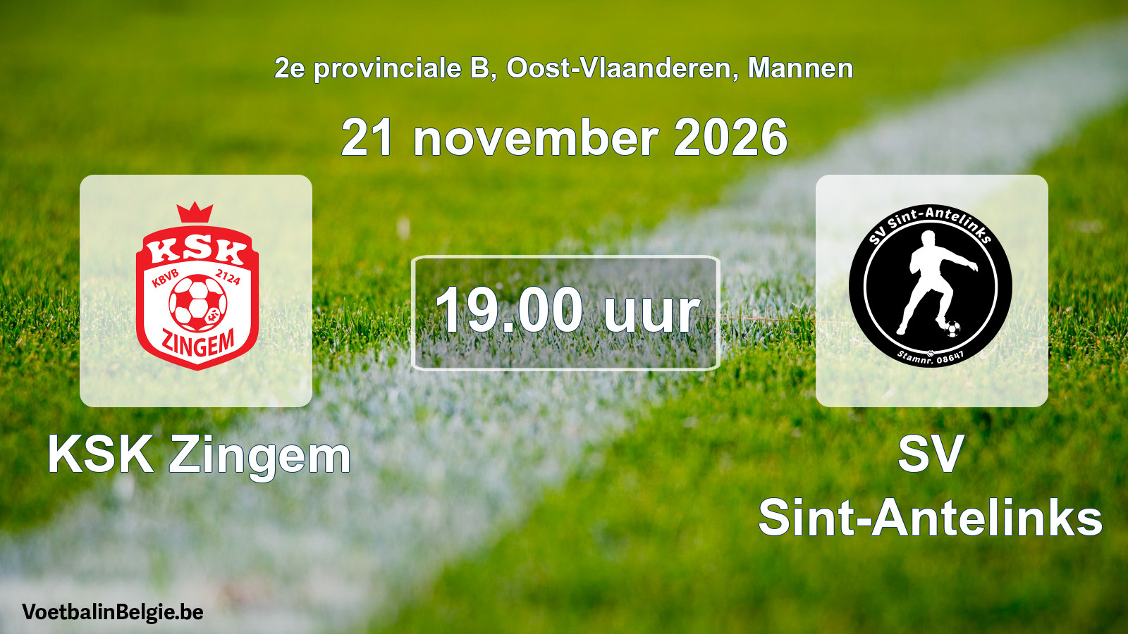 Geplande wedstrijd mannenvoetbal: KSK Zingem - SV Sint-Antelinks (21 november 2026)