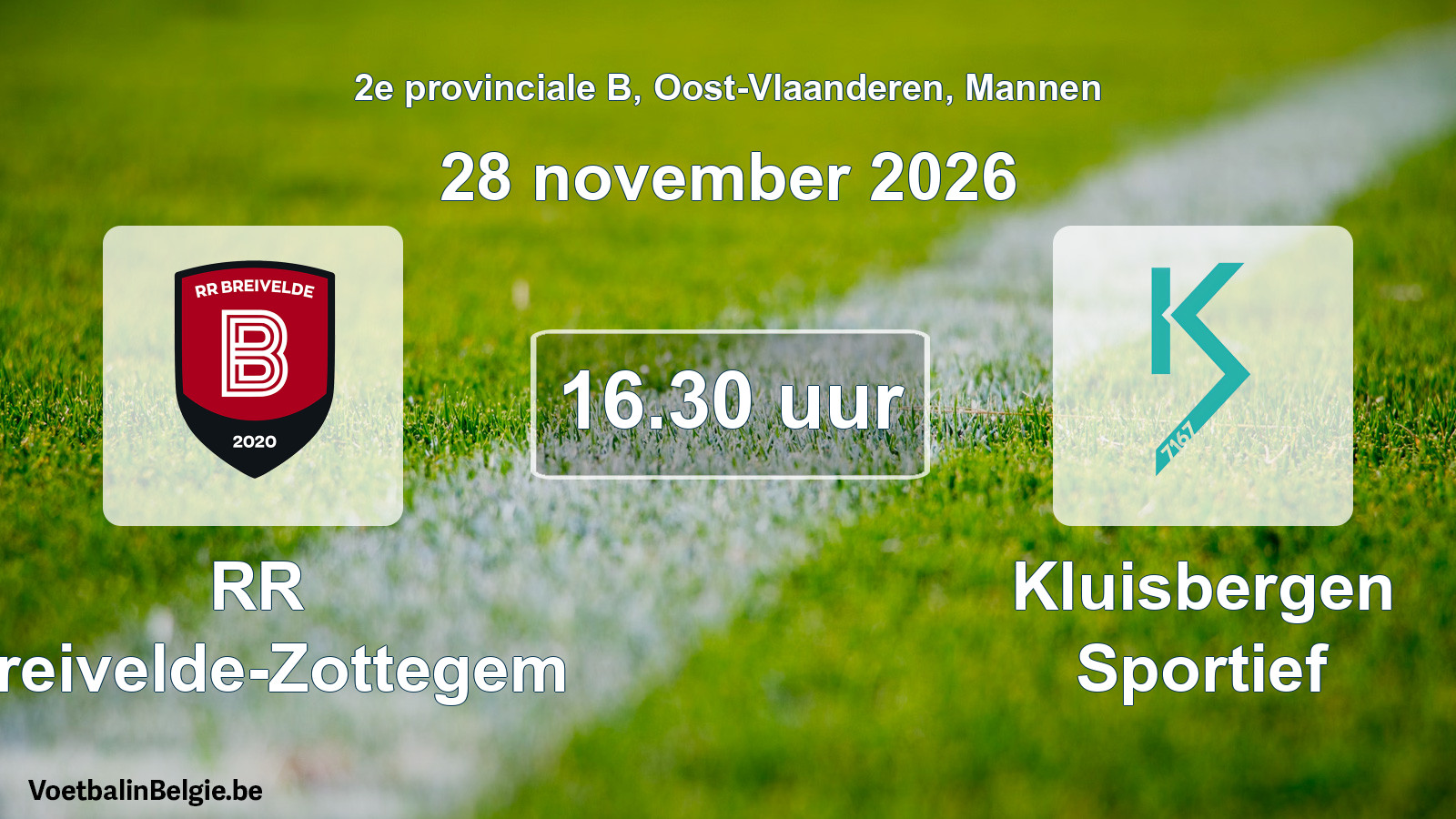 Geplande wedstrijd mannenvoetbal: RR Breivelde-Zottegem - Kluisbergen Sportief (28 november 2026)