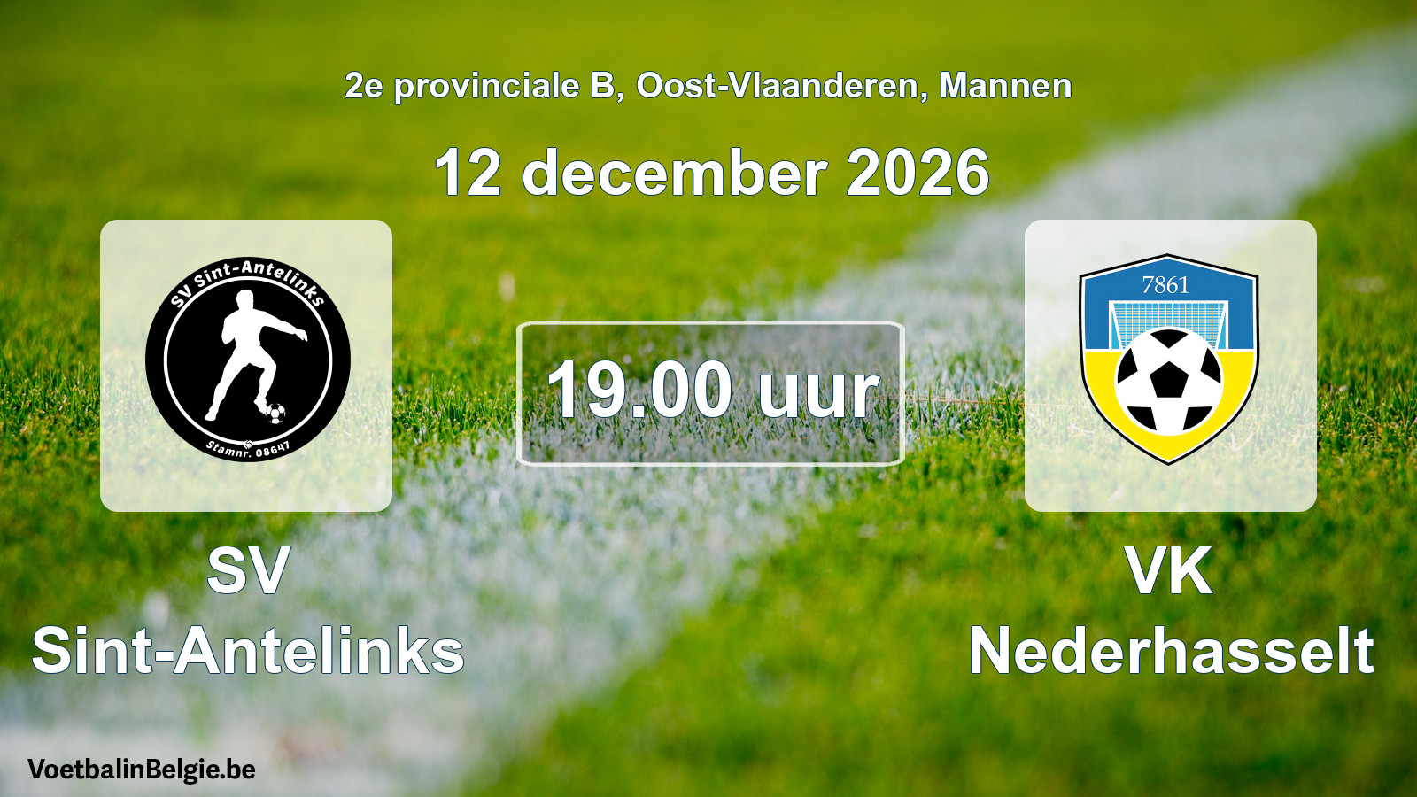 Geplande wedstrijd mannenvoetbal: SV Sint-Antelinks - VK Nederhasselt (12 december 2026)