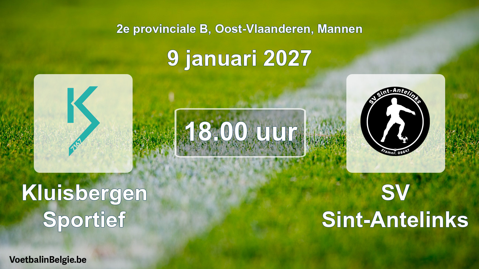 Geplande wedstrijd mannenvoetbal: Kluisbergen Sportief - SV Sint-Antelinks (9 januari 2027)