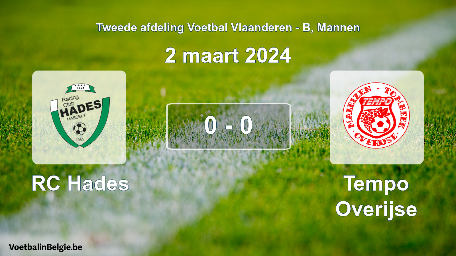 Gespeelde wedstrijd mannenvoetbal: RC Hades - Tempo Overijse 0 - 0 (2 maart 2024)