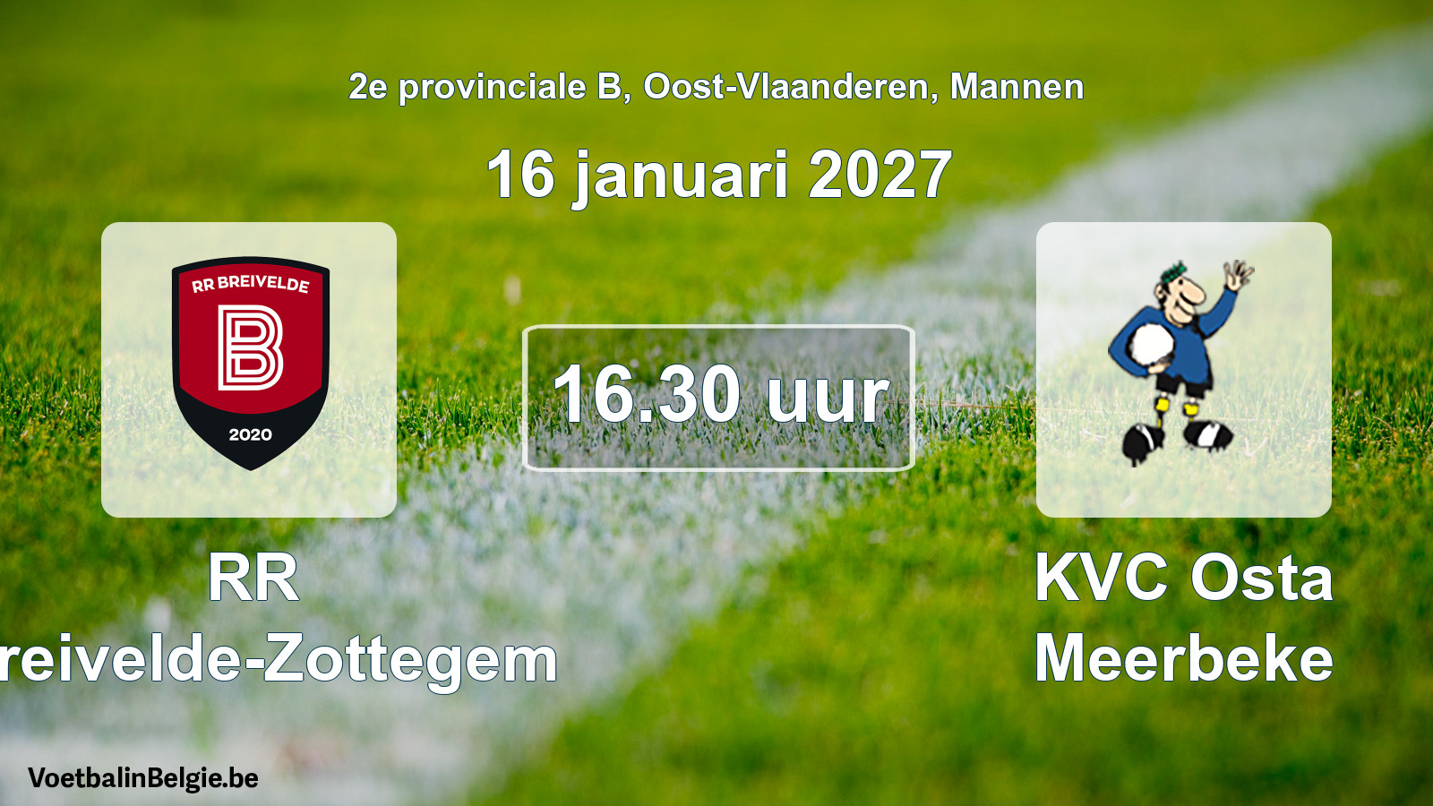 Geplande wedstrijd mannenvoetbal: RR Breivelde-Zottegem - KVC Osta Meerbeke (16 januari 2027)