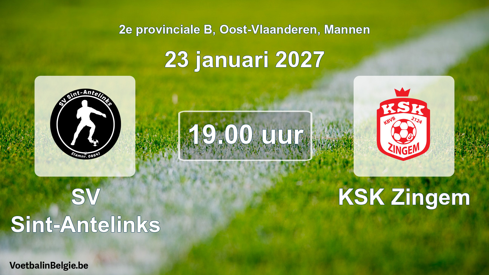 Geplande wedstrijd mannenvoetbal: SV Sint-Antelinks - KSK Zingem (23 januari 2027)
