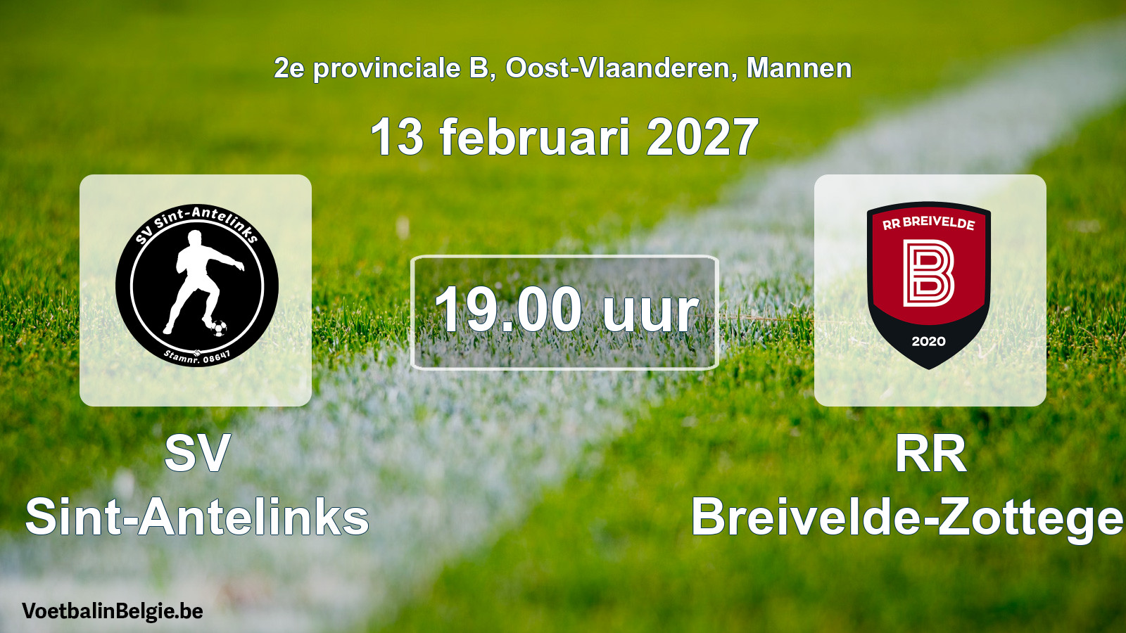 Geplande wedstrijd mannenvoetbal: SV Sint-Antelinks - RR Breivelde-Zottegem (13 februari 2027)
