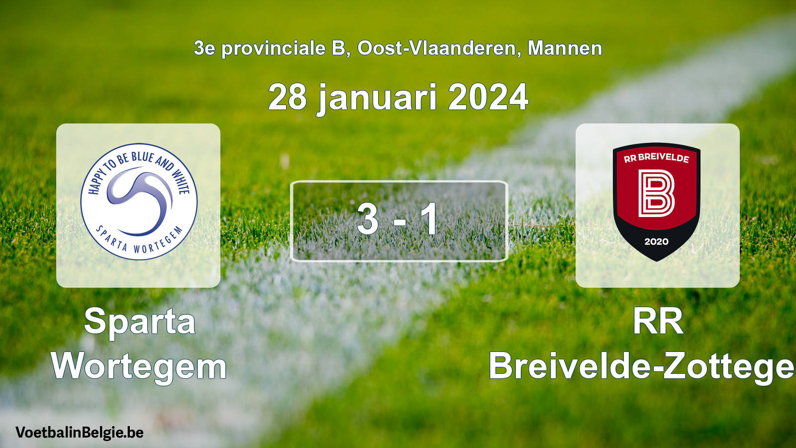 Gespeelde wedstrijd mannenvoetbal: Sparta Wortegem - RR Breivelde-Zottegem 3 - 1 (28 januari 2024)