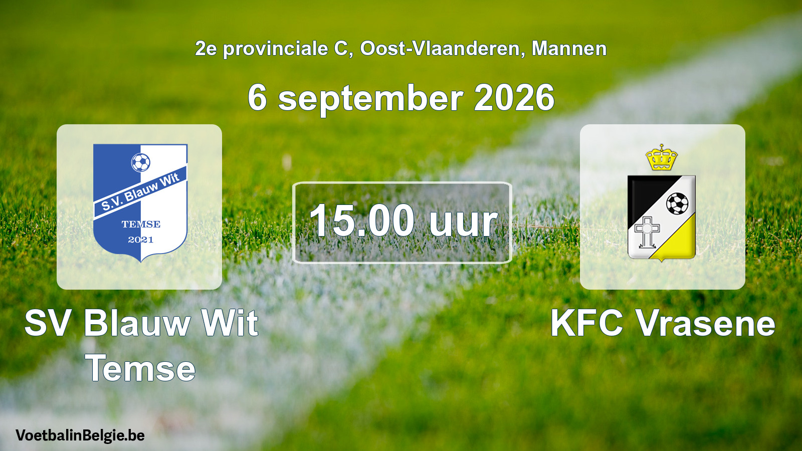 Geplande wedstrijd mannenvoetbal: SV Blauw Wit Temse - KFC Vrasene (6 september 2026)