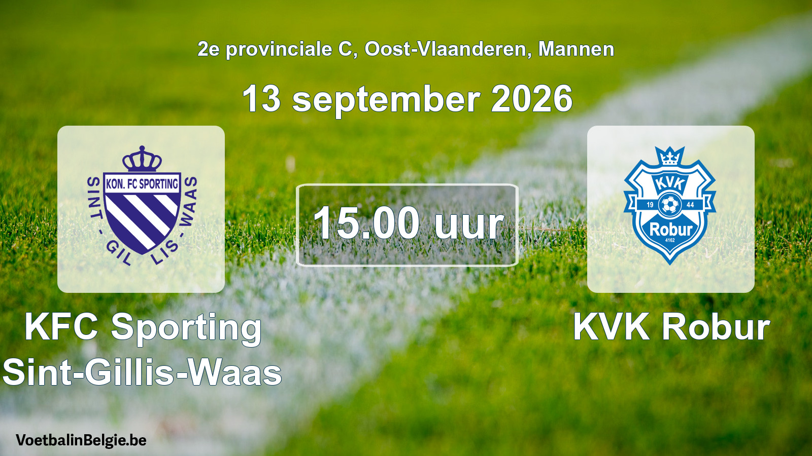 Geplande wedstrijd mannenvoetbal: KFC Sporting Sint-Gillis-Waas - KVK Robur (13 september 2026)