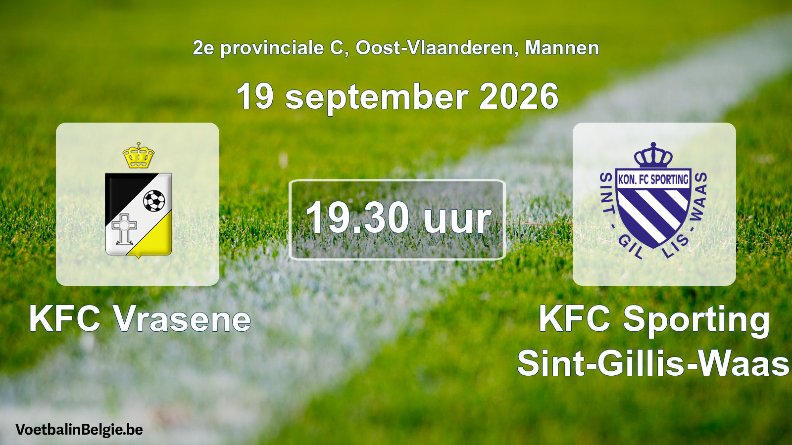 Geplande wedstrijd mannenvoetbal: KFC Vrasene - KFC Sporting Sint-Gillis-Waas (19 september 2026)