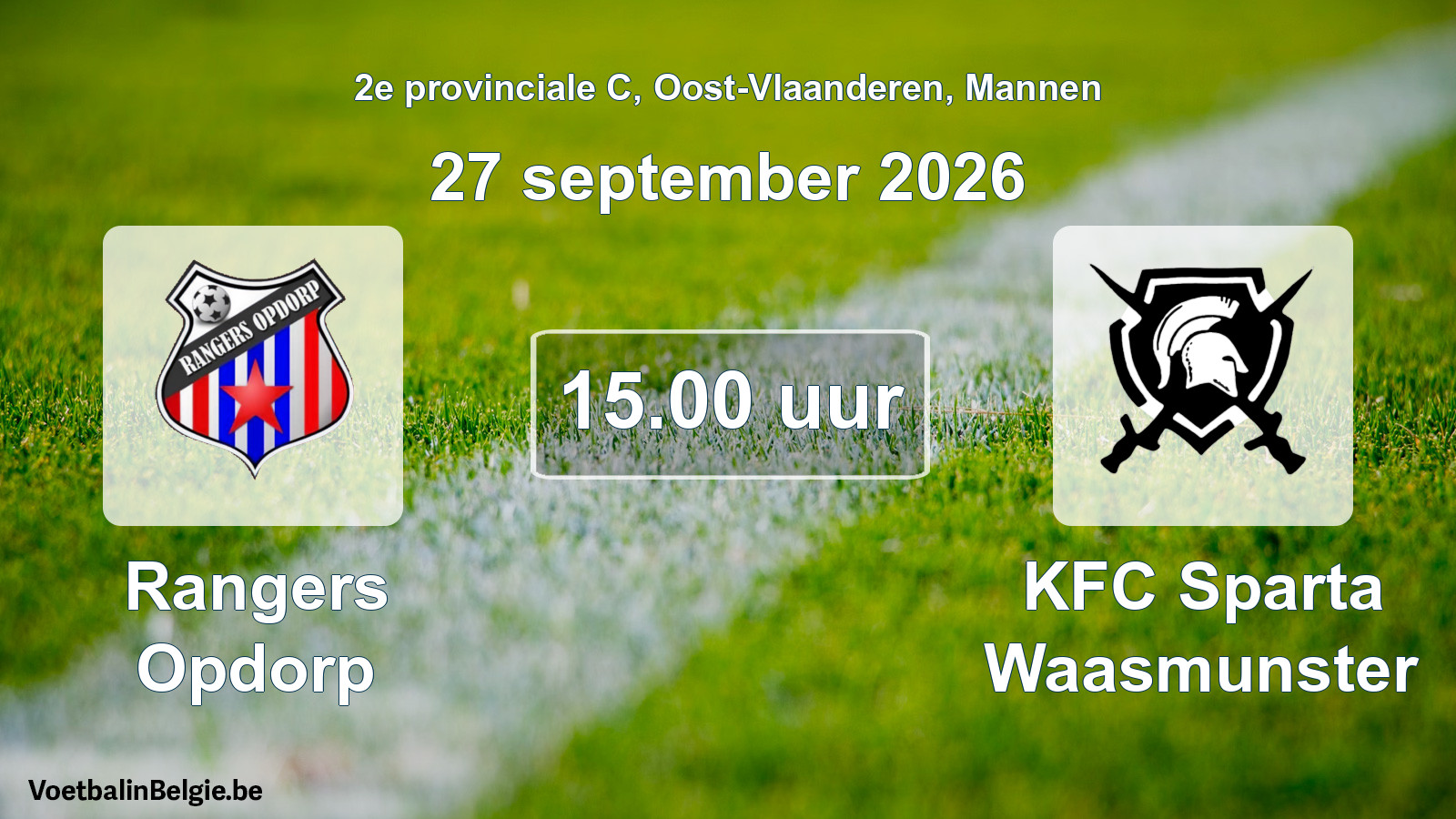 Geplande wedstrijd mannenvoetbal: Rangers Opdorp - KFC Sparta Waasmunster (27 september 2026)
