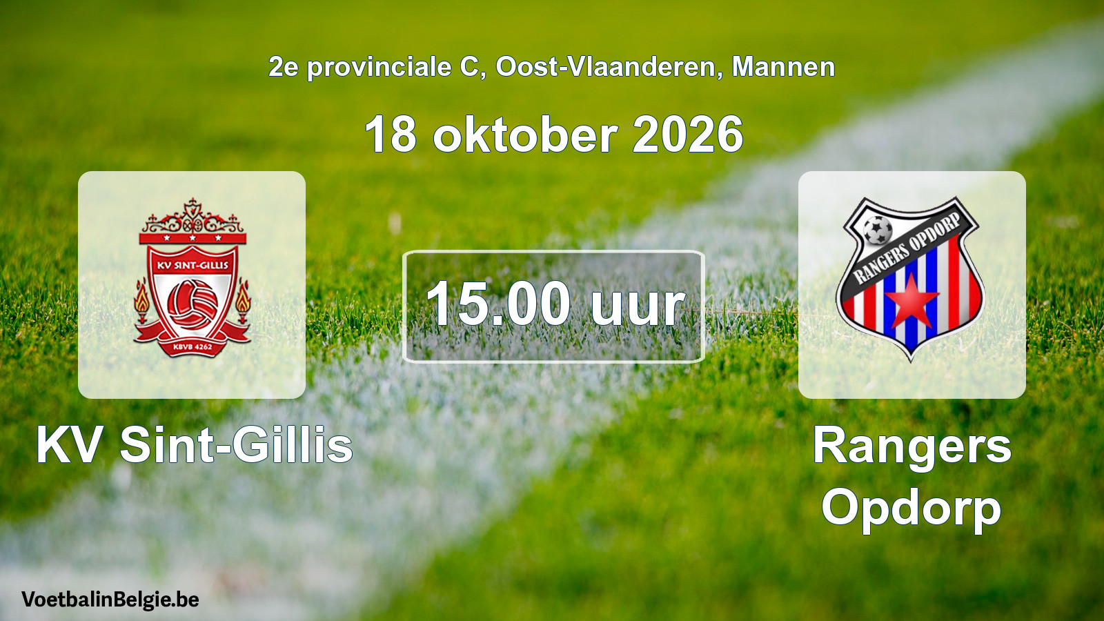 Geplande wedstrijd mannenvoetbal: KV Sint-Gillis - Rangers Opdorp (18 oktober 2026)