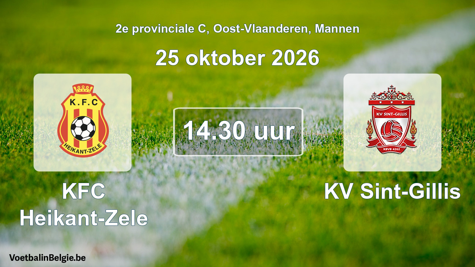Geplande wedstrijd mannenvoetbal: KFC Heikant-Zele - KV Sint-Gillis (25 oktober 2026)