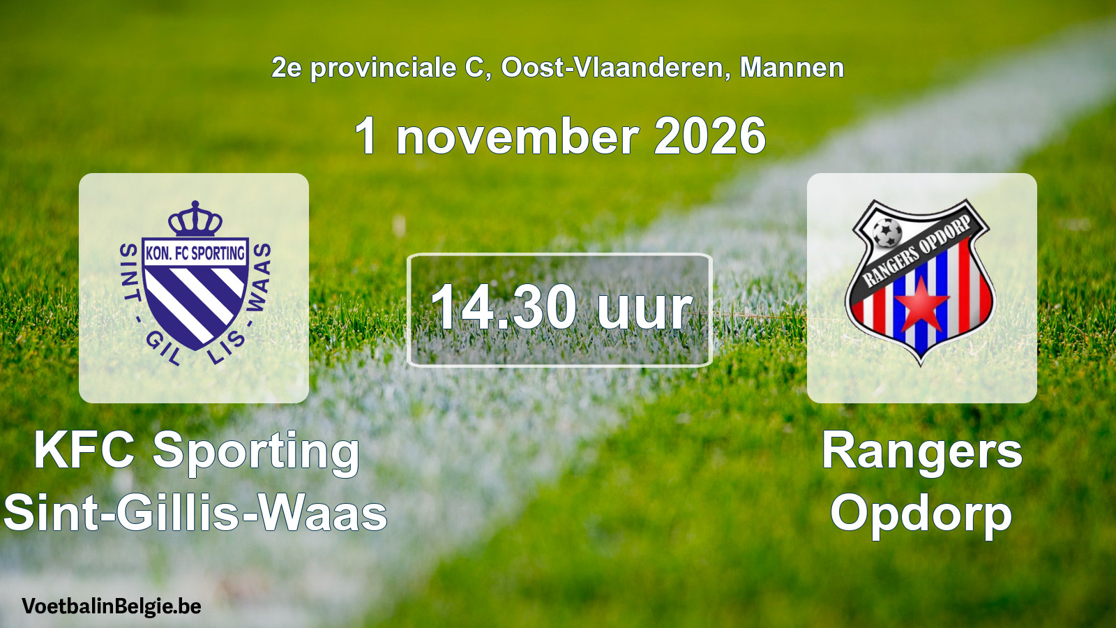 Geplande wedstrijd mannenvoetbal: KFC Sporting Sint-Gillis-Waas - Rangers Opdorp (1 november 2026)