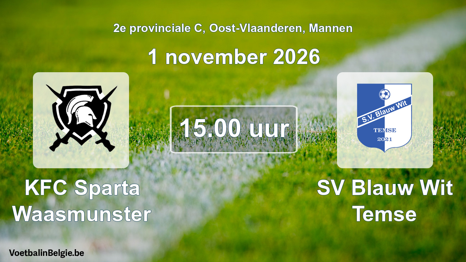 Geplande wedstrijd mannenvoetbal: KFC Sparta Waasmunster - SV Blauw Wit Temse (1 november 2026)