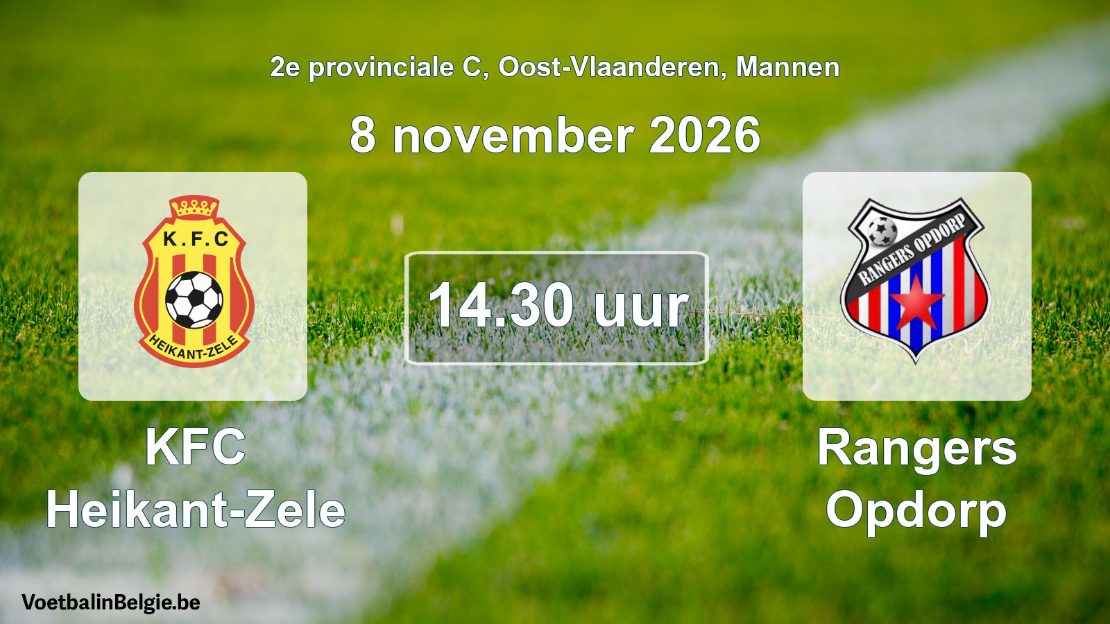 Geplande wedstrijd mannenvoetbal: KFC Heikant-Zele - Rangers Opdorp (8 november 2026)