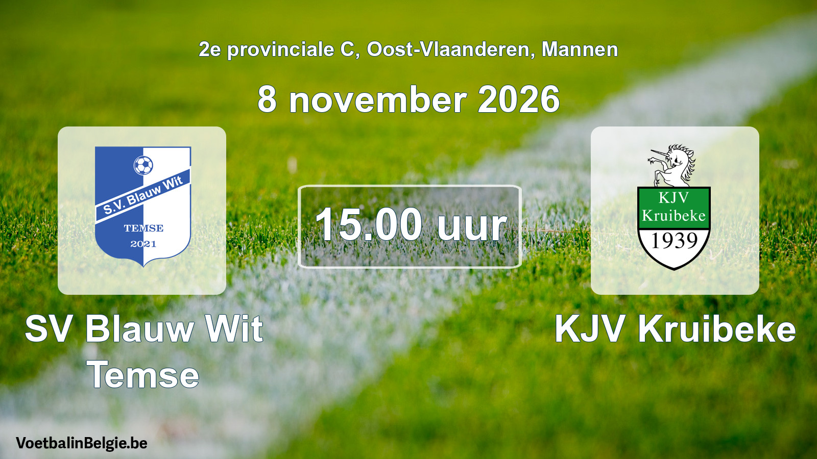 Geplande wedstrijd mannenvoetbal: SV Blauw Wit Temse - KJV Kruibeke (8 november 2026)