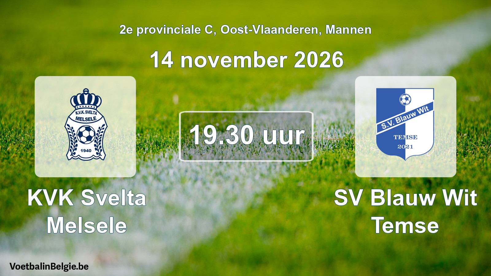 Geplande wedstrijd mannenvoetbal: KVK Svelta Melsele - SV Blauw Wit Temse (14 november 2026)