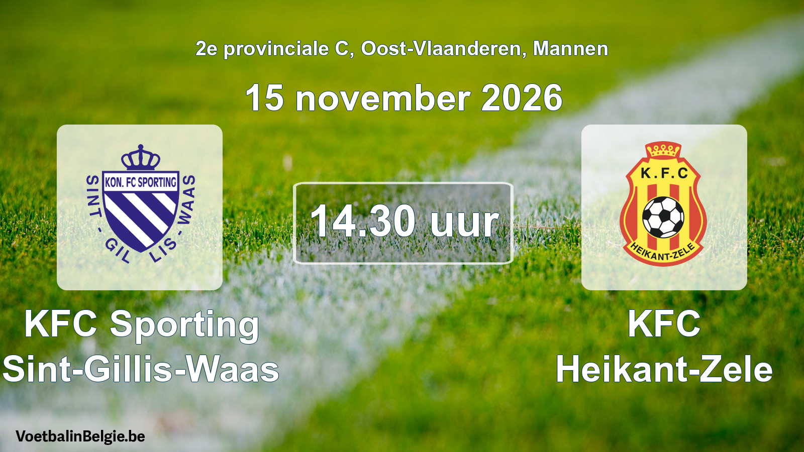 Geplande wedstrijd mannenvoetbal: KFC Sporting Sint-Gillis-Waas - KFC Heikant-Zele (15 november 2026)