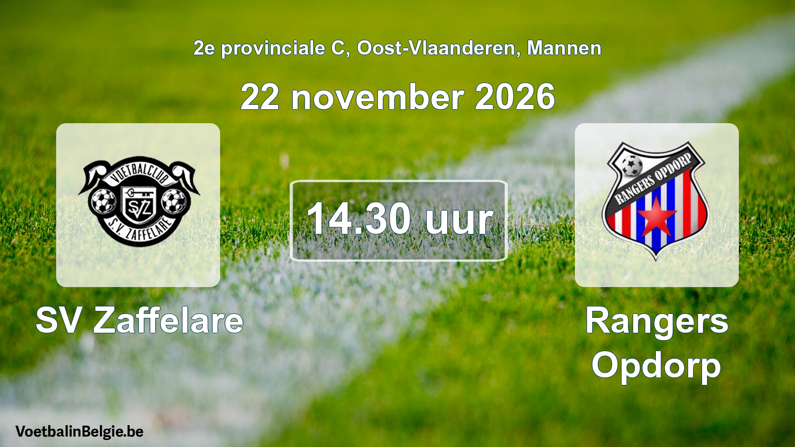 Geplande wedstrijd mannenvoetbal: SV Zaffelare - Rangers Opdorp (22 november 2026)