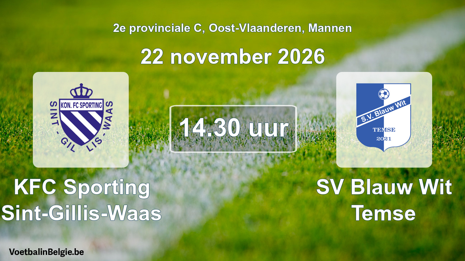 Geplande wedstrijd mannenvoetbal: KFC Sporting Sint-Gillis-Waas - SV Blauw Wit Temse (22 november 2026)