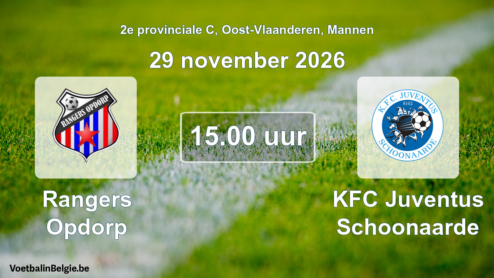Geplande wedstrijd mannenvoetbal: Rangers Opdorp - KFC Juventus Schoonaarde (29 november 2026)