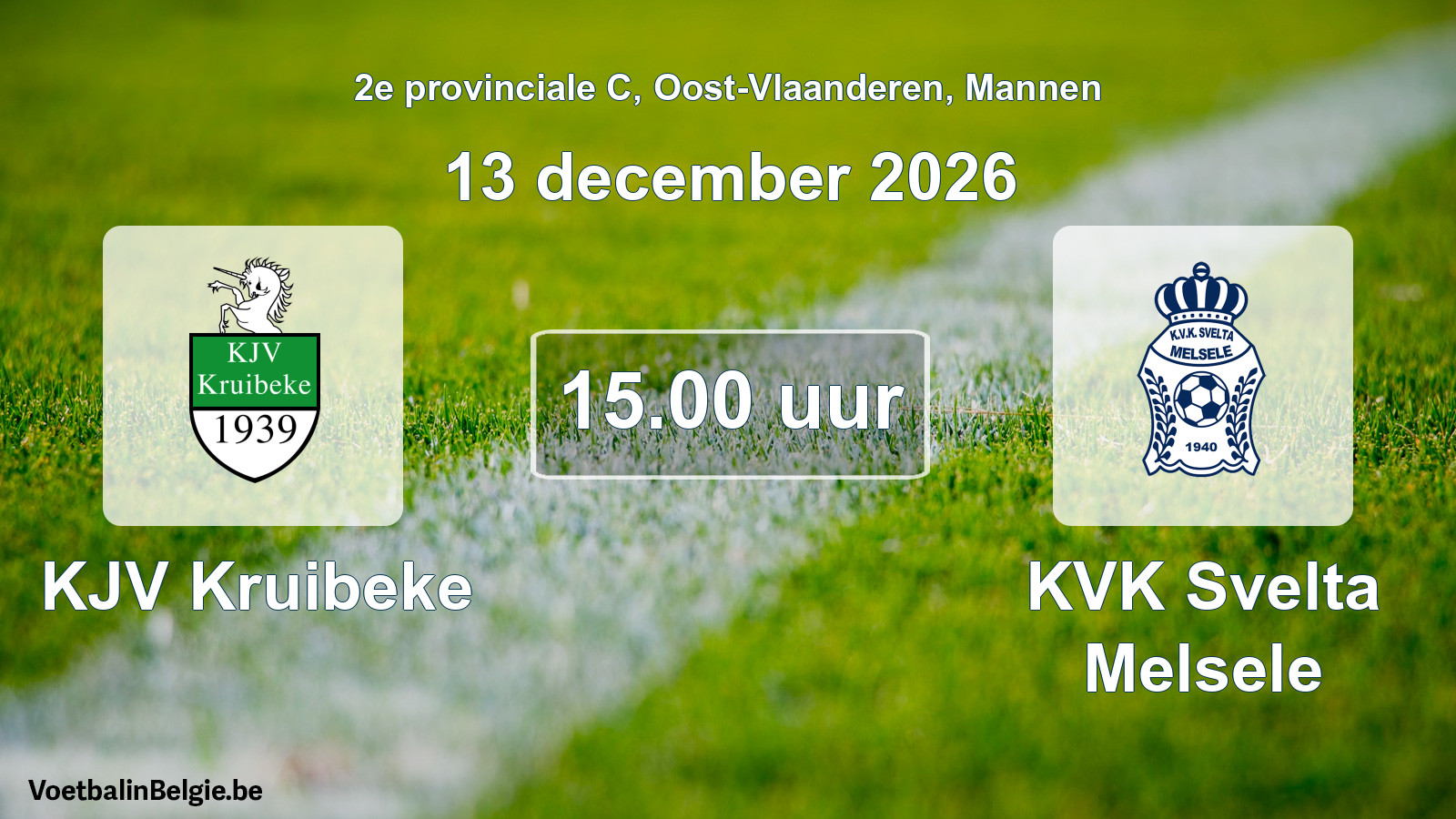 Geplande wedstrijd mannenvoetbal: KJV Kruibeke - KVK Svelta Melsele (13 december 2026)