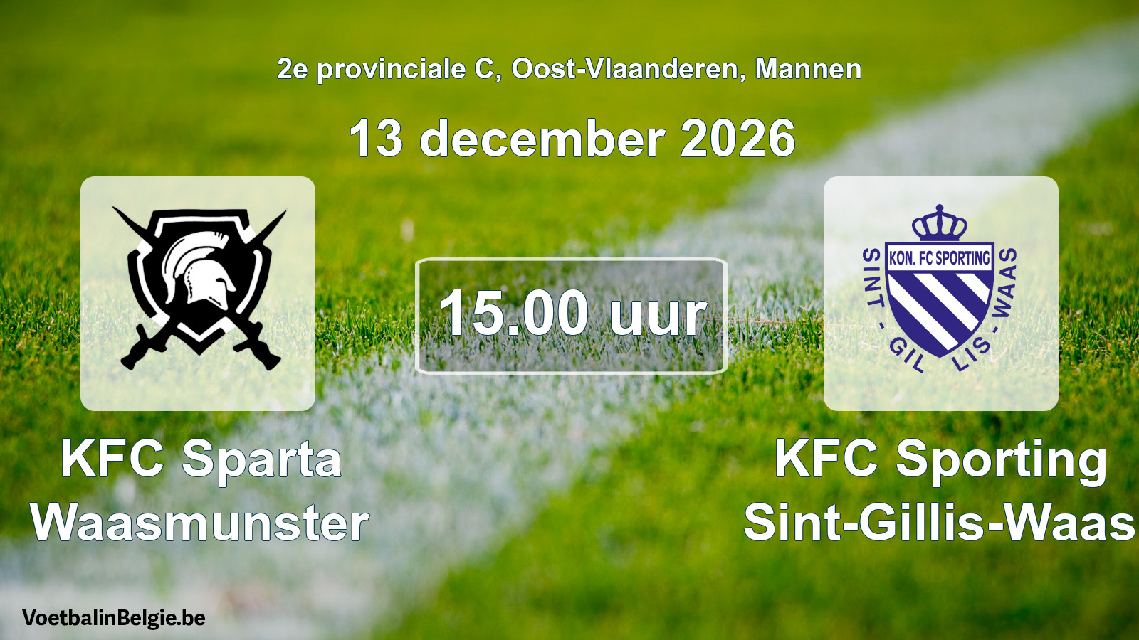 Geplande wedstrijd mannenvoetbal: KFC Sparta Waasmunster - KFC Sporting Sint-Gillis-Waas (13 december 2026)