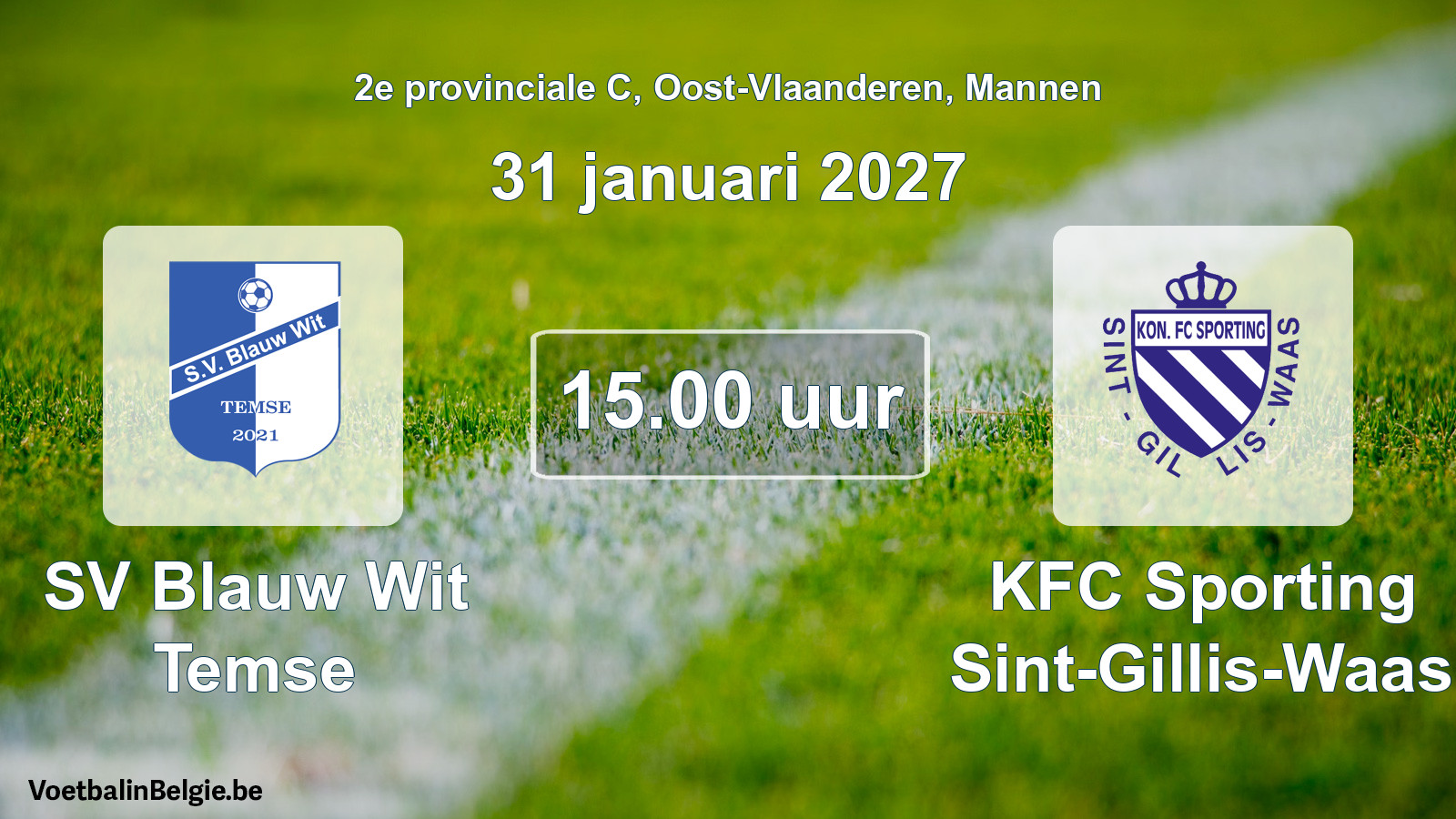 Geplande wedstrijd mannenvoetbal: SV Blauw Wit Temse - KFC Sporting Sint-Gillis-Waas (31 januari 2027)