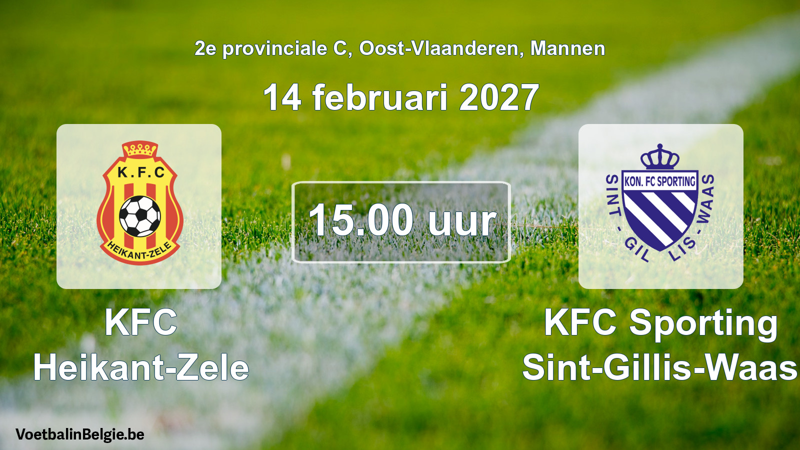 Geplande wedstrijd mannenvoetbal: KFC Heikant-Zele - KFC Sporting Sint-Gillis-Waas (14 februari 2027)