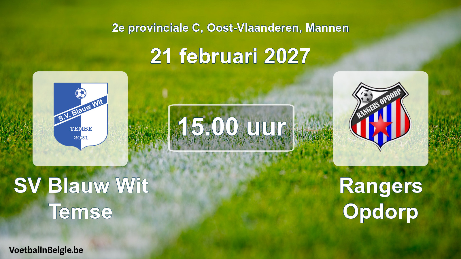Geplande wedstrijd mannenvoetbal: SV Blauw Wit Temse - Rangers Opdorp (21 februari 2027)