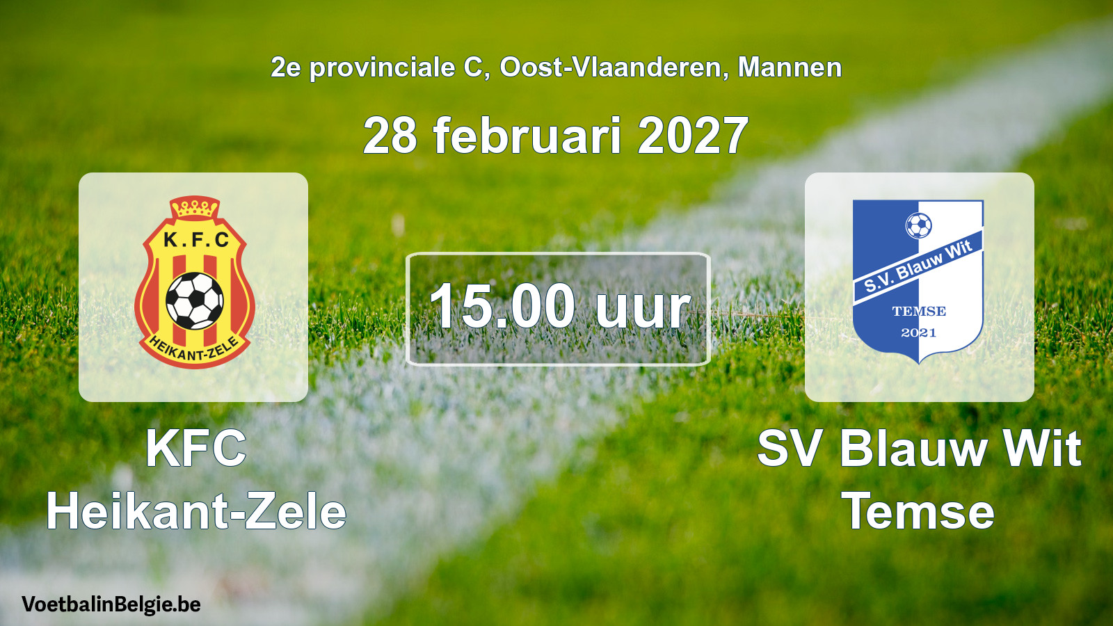Geplande wedstrijd mannenvoetbal: KFC Heikant-Zele - SV Blauw Wit Temse (28 februari 2027)