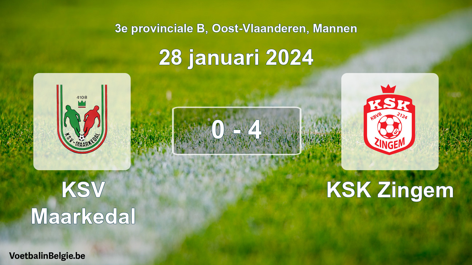 Gespeelde wedstrijd mannenvoetbal: KSV Maarkedal - KSK Zingem 0 - 4 (28 januari 2024)