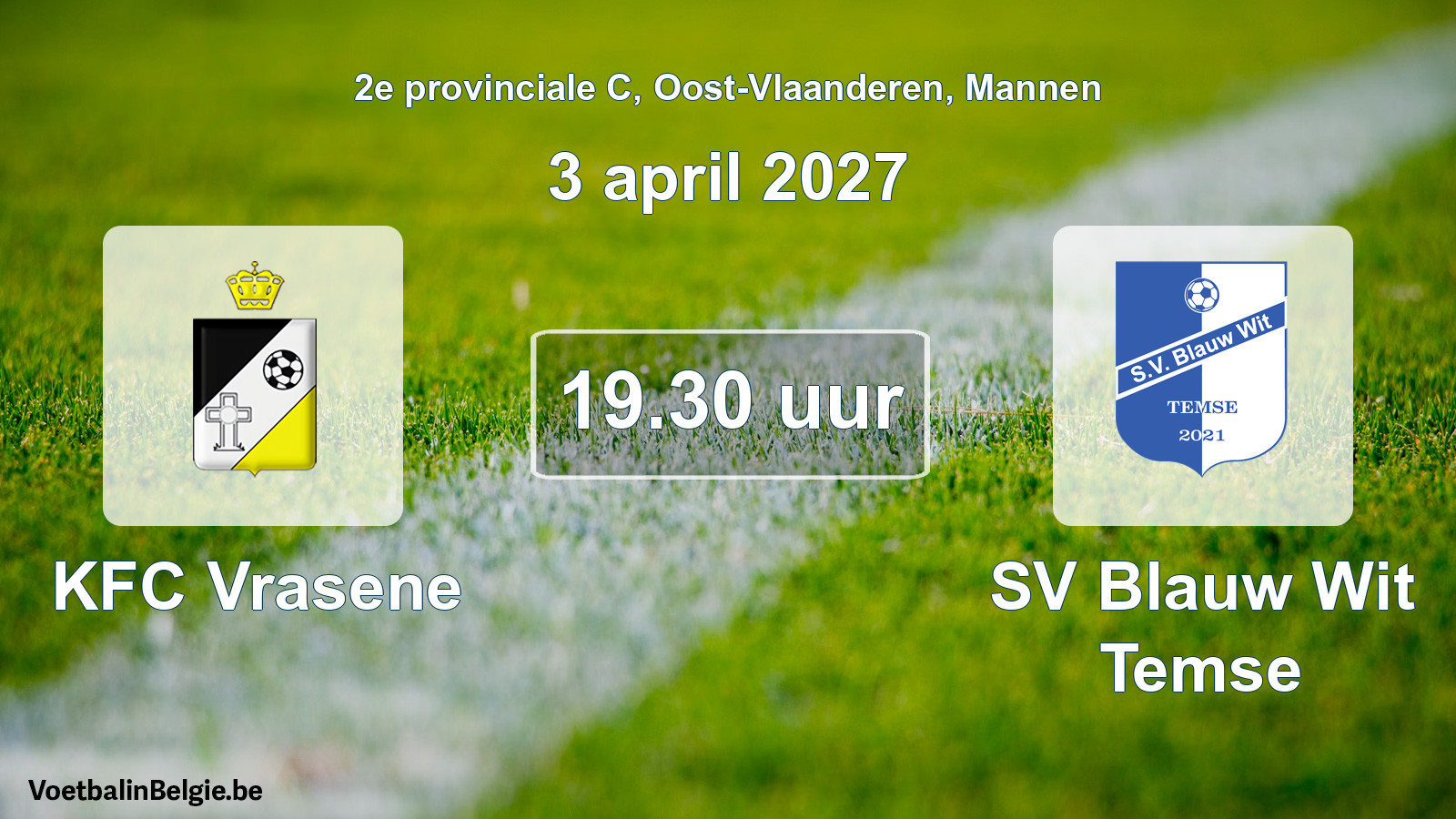 Geplande wedstrijd mannenvoetbal: KFC Vrasene - SV Blauw Wit Temse (3 april 2027)