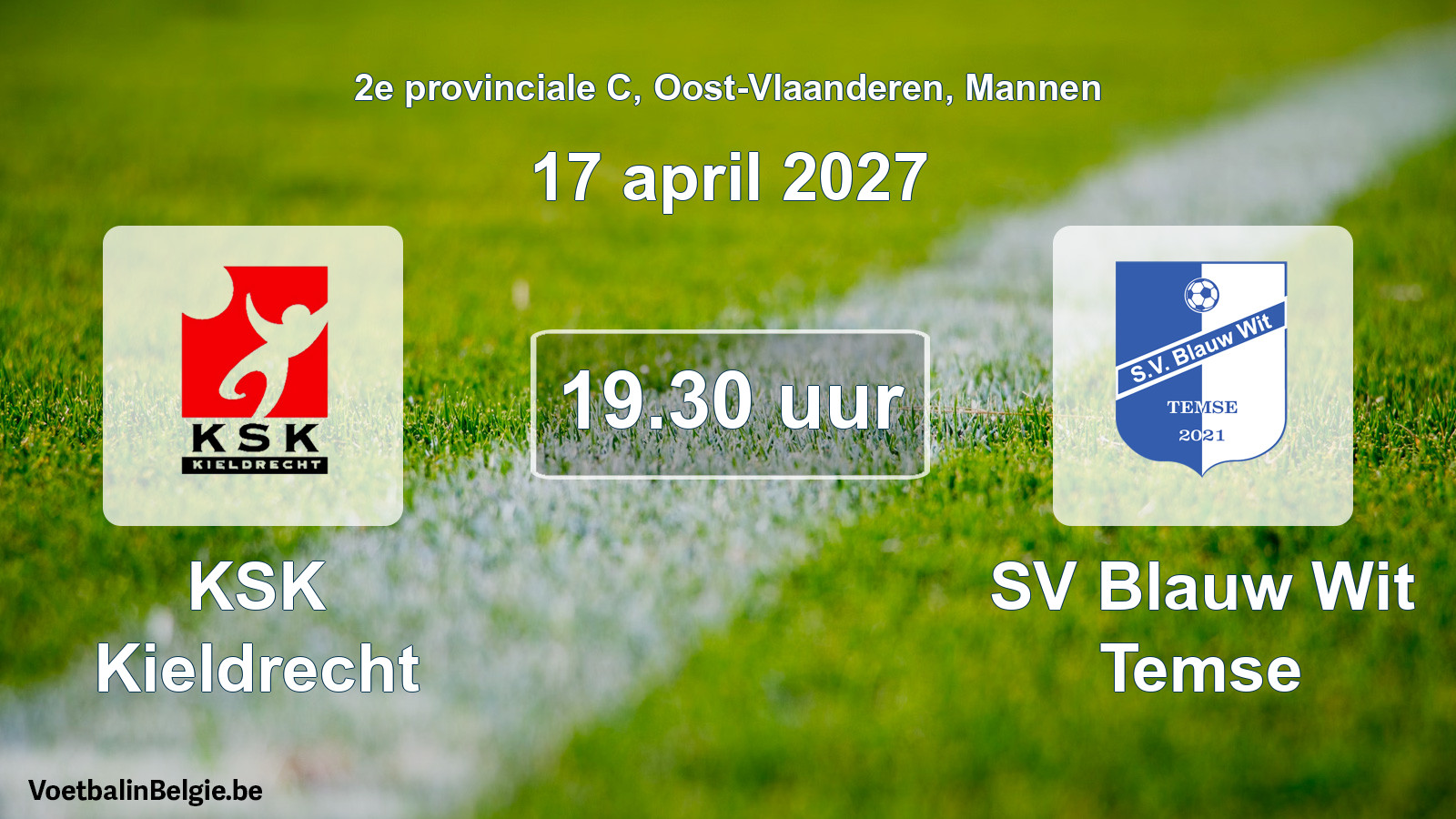 Geplande wedstrijd mannenvoetbal: KSK Kieldrecht - SV Blauw Wit Temse (17 april 2027)