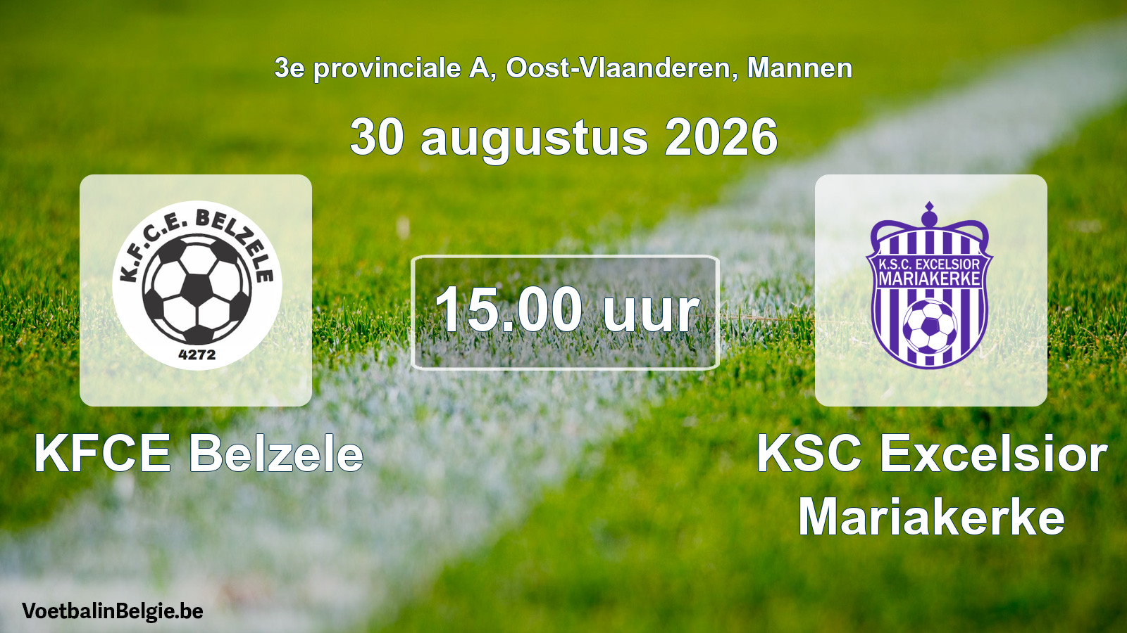 Geplande wedstrijd mannenvoetbal: KFCE Belzele - KSC Excelsior Mariakerke (30 augustus 2026)