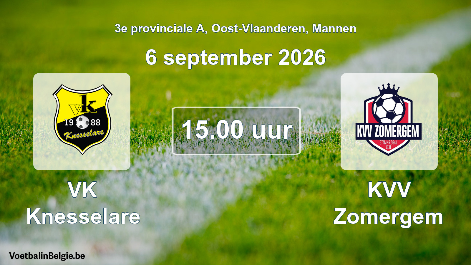 Geplande wedstrijd mannenvoetbal: VK Knesselare - KVV Zomergem (6 september 2026)