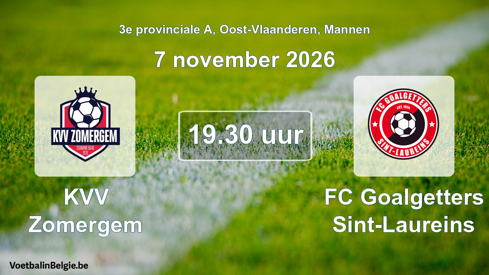 Geplande wedstrijd mannenvoetbal: KVV Zomergem - FC Goalgetters Sint-Laureins (7 november 2026)